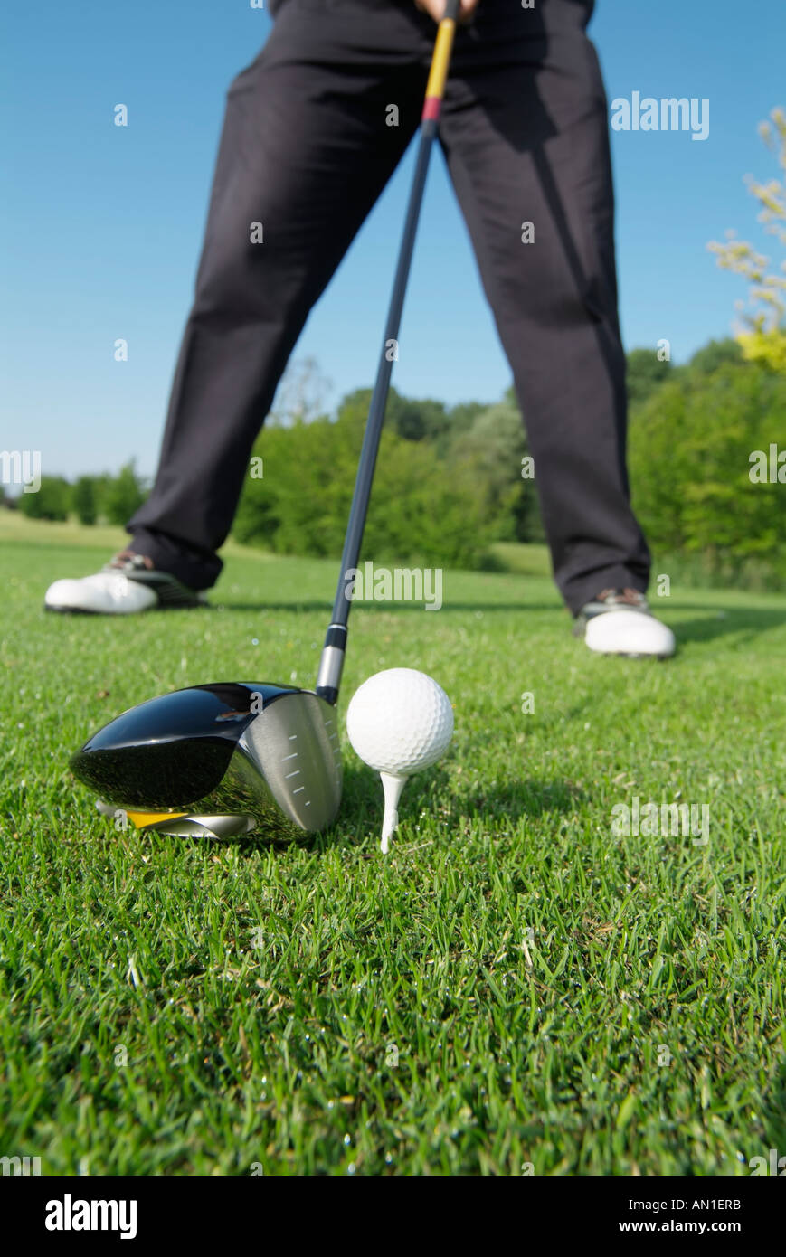Golf Golfing Golfsport, detail of golfer hitting a golf ball on golf course Stock Photo