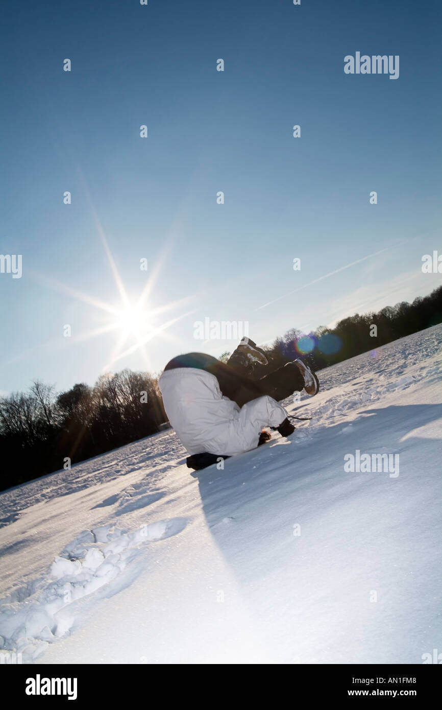 young crazy woman enjoying snow in hamburg - Germany, fun, snowy, Lifestyle Stock Photo