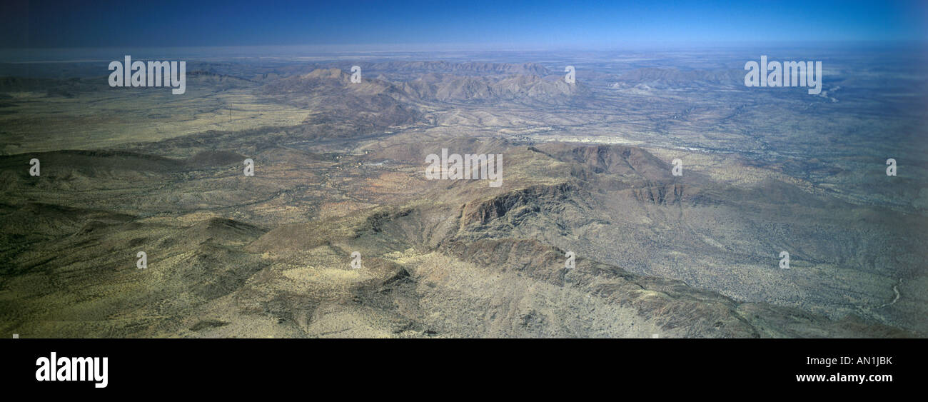 An aerial view of a mountainous desert landscape in Namibia Stock Photo