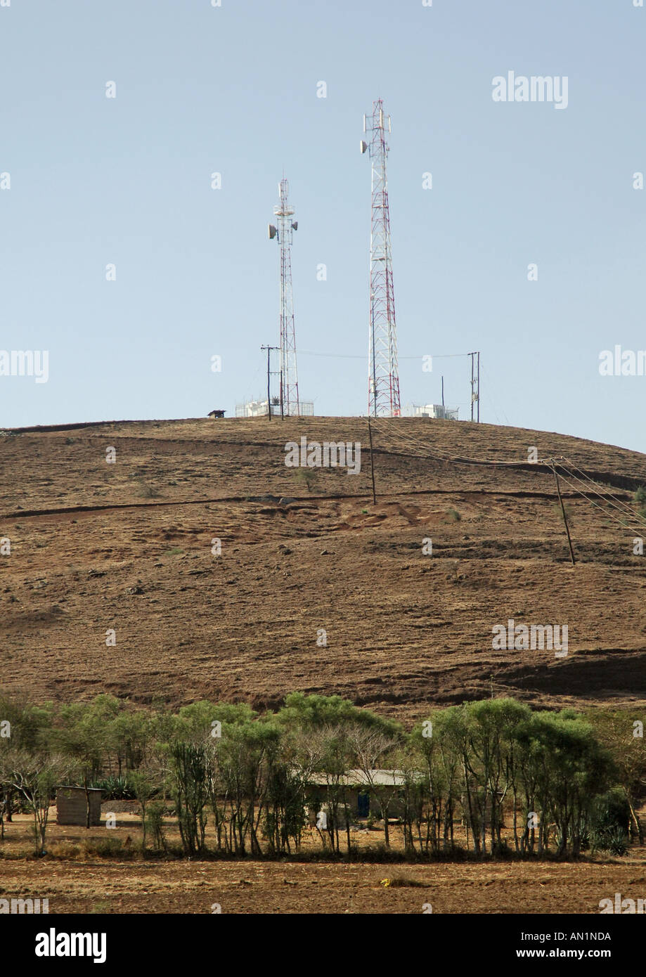 Telecommunication towers in a rural area in northern Tanzania Stock Photo