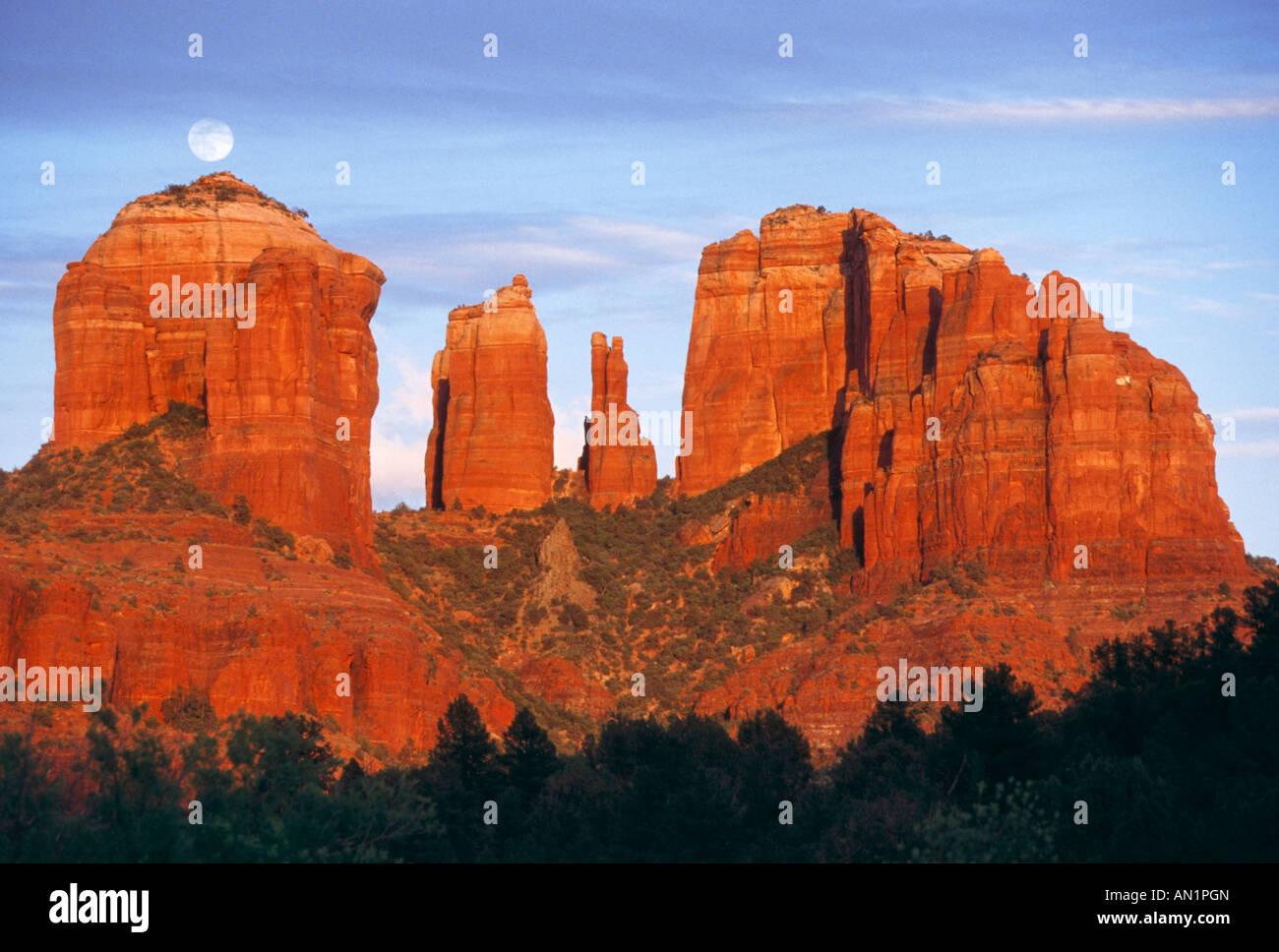 Castle Rock Moonrise Sedona Arizona USA Stock Photo