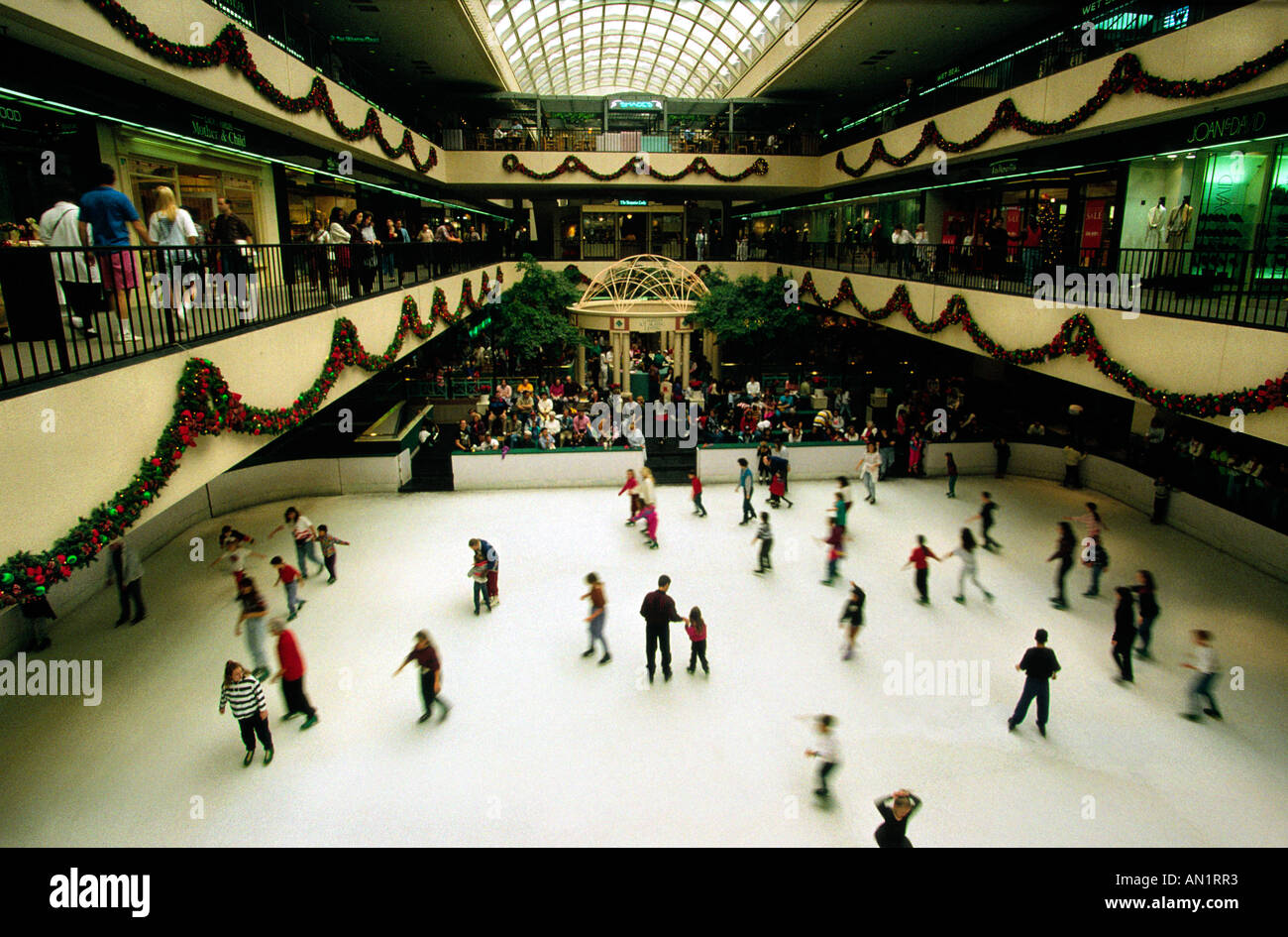 USA Texas Houston Galleria Shopping Mall Ice Rink Stock Photo