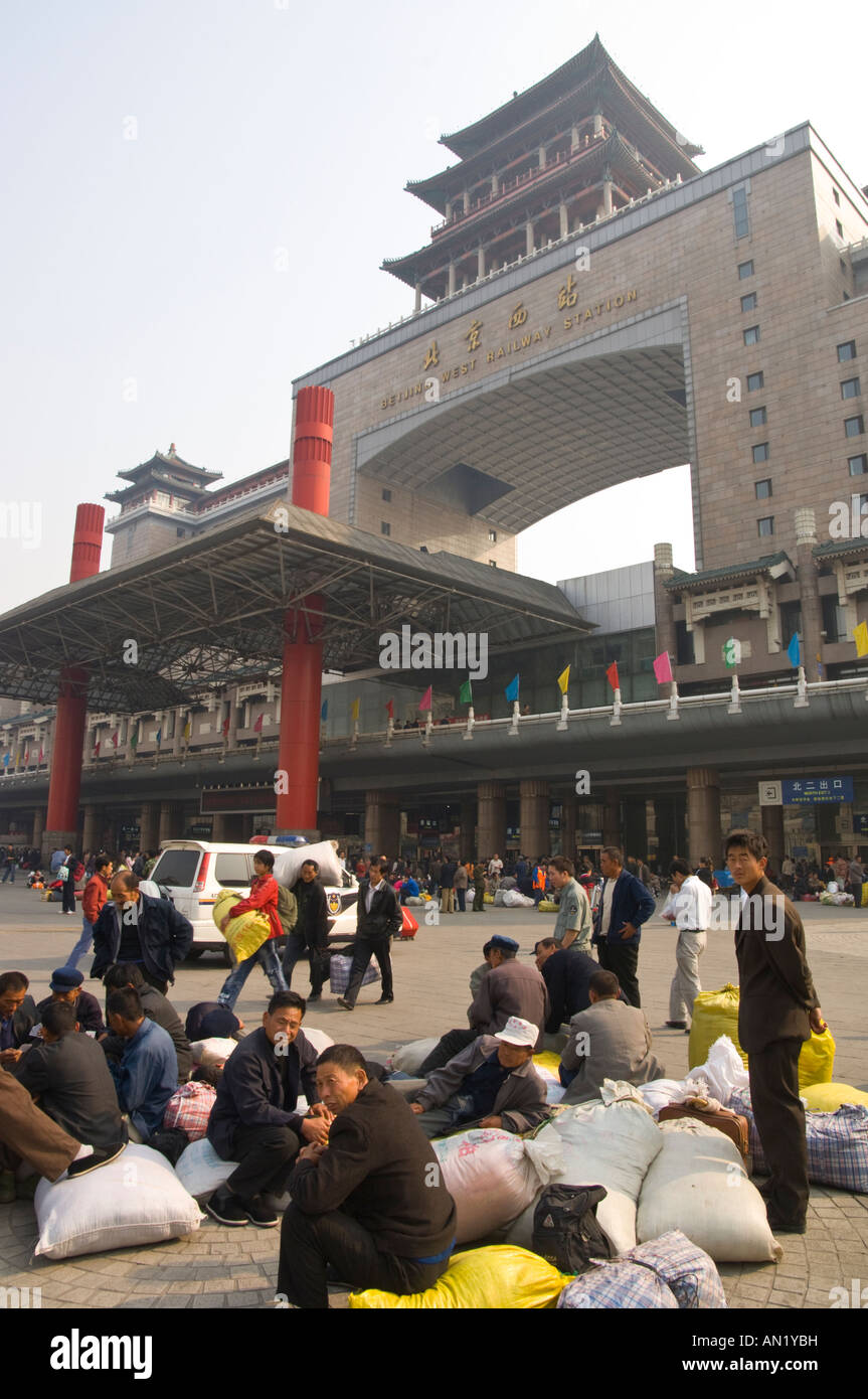 China beijing Fengtai Beijing West railway Station group of men waiting