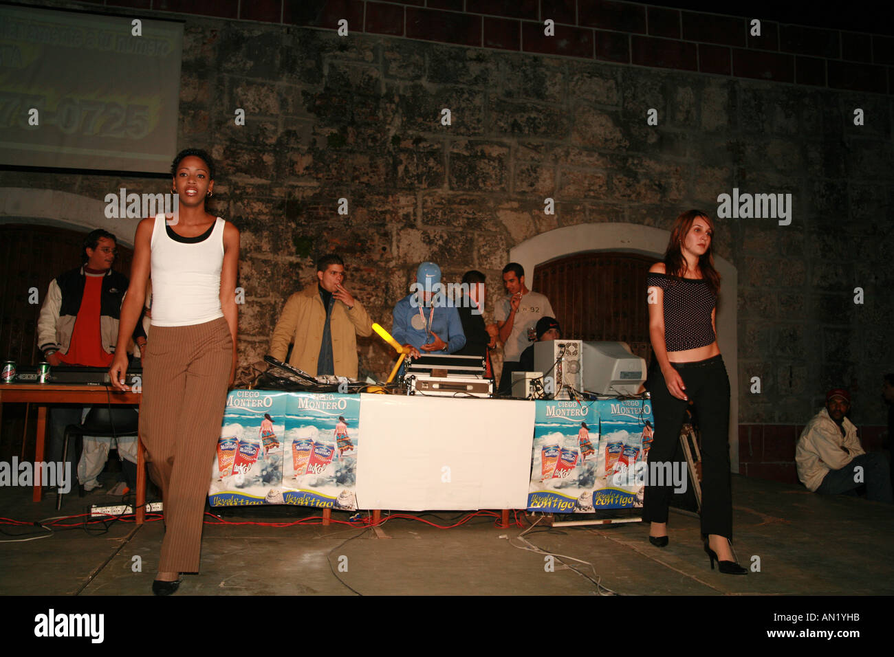 Cuba Havana January 2006 a fashionshow at an openair disco event in modern la habana at fortaleza de San Carlos de la Cabana Stock Photo