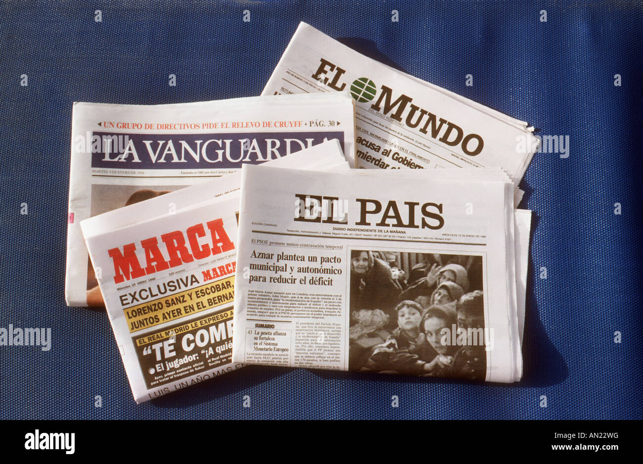 Spanish newspapers La Vanguardia, El Mundo, El Pais, Marca Stock