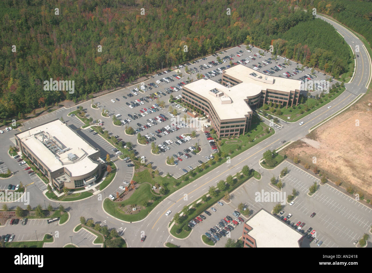 Raleigh North Carolina,office building complex,parking lots,seen from