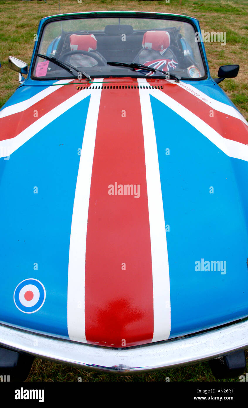 Triumph Spitfire painted in Union Jack colours UK Stock Photo
