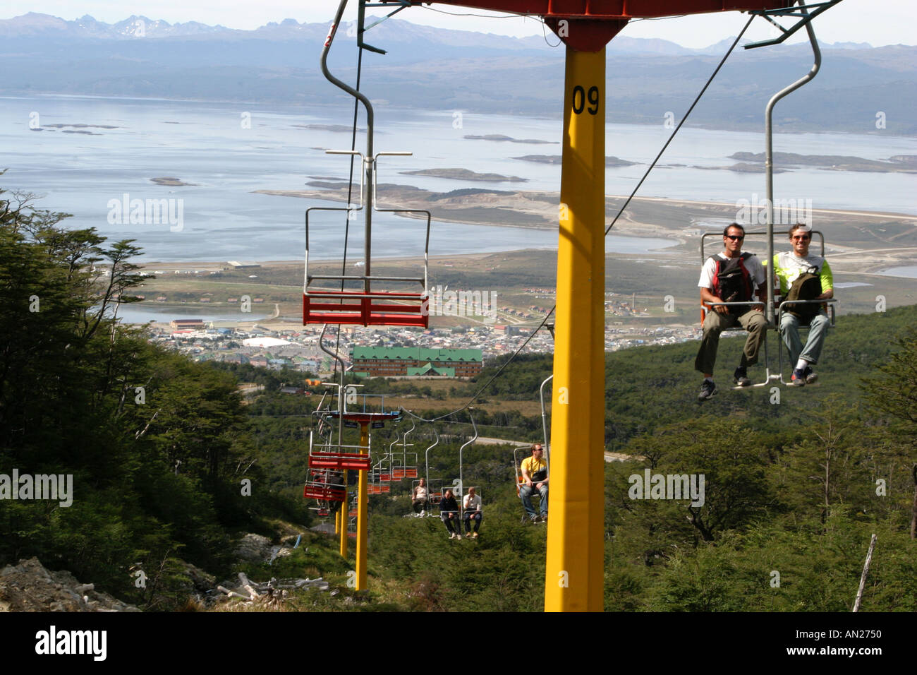 hikers on the chairlift  to the Martial Glacier at Ushuaia Tierra del Fuego Argentina South America Stock Photo