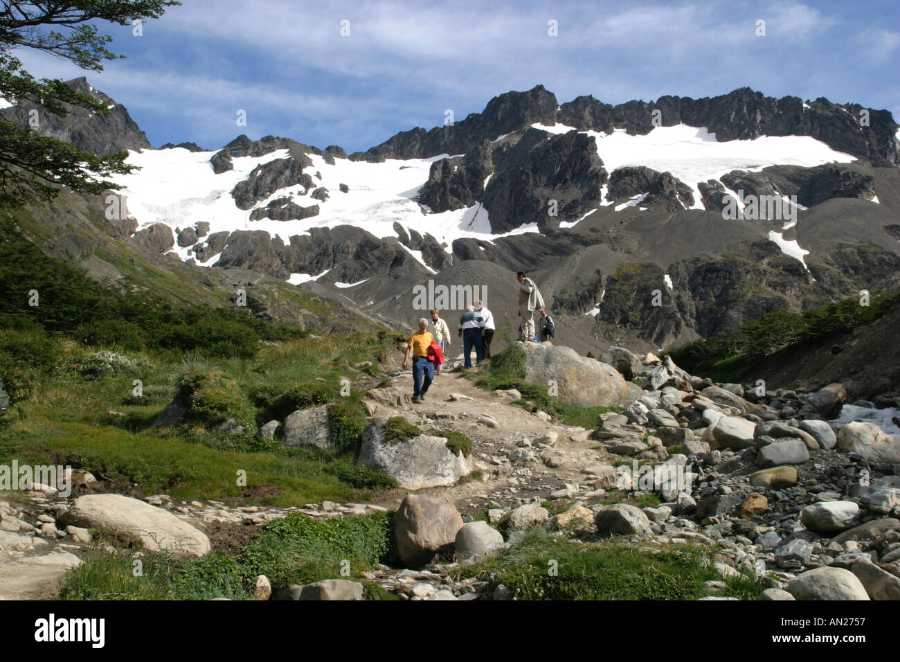hikers walking at the Martial Glacier at Ushuaia Tierra del Fuego Argentina South America Stock Photo