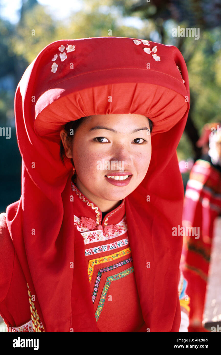 Lisu Minority / Girl Dressed in Lisu Hilltribe Costume, Lijiang, Yunnan Province, China Stock Photo