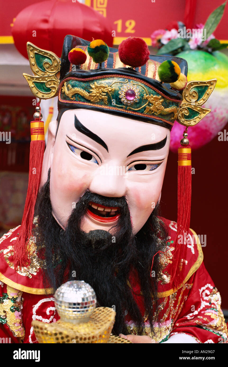 Chinese Lucky God Mask / God of Wealth, Shanghai, China Stock Photo
