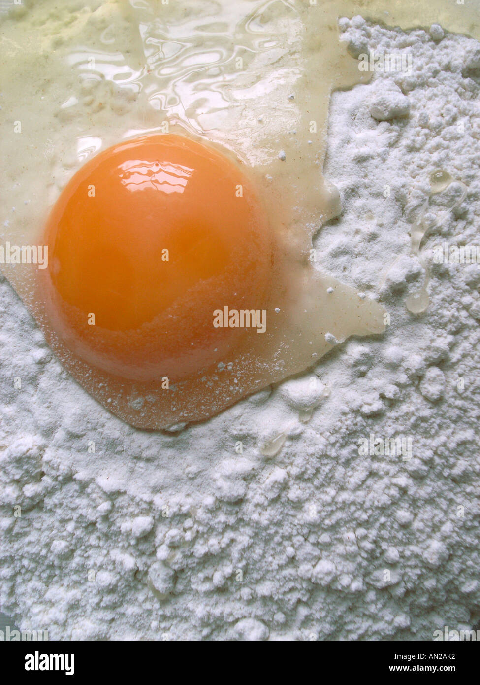 raw egg and white flour in a mixing bowl Stock Photo Alamy