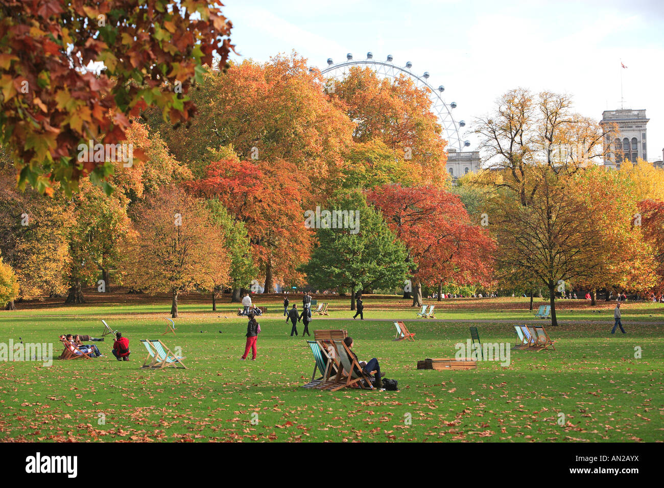 London, St James Park, Autumn, London Eye Stock Photo