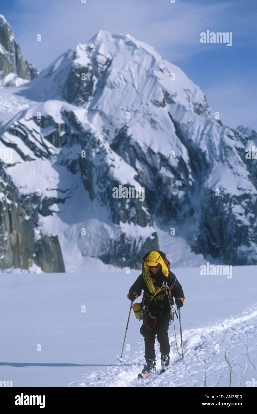 Ski mountaineer, Ruth Gorge, Alaska Stock Photo