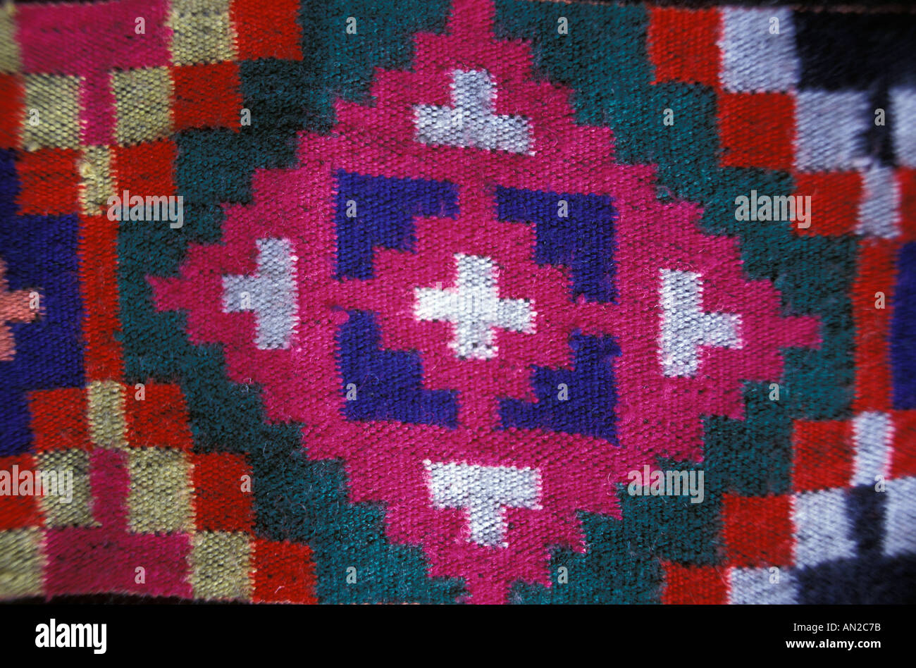 Woven wool textile with Geometric motifs from Himachal Pradesh Indian