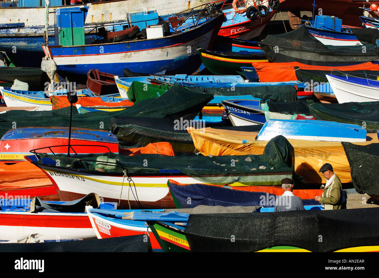 Portugal Madeira Fischerboote am Hafen von Camara de Lobos Stock Photo