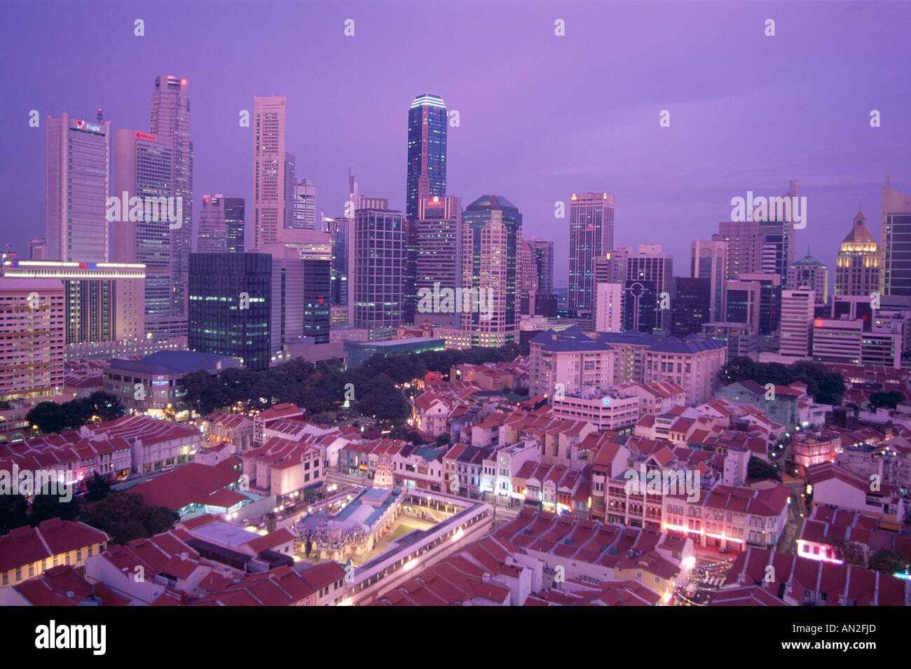 City Skyline & Chinatown Rooftops / Night View , Singapore Stock Photo ...