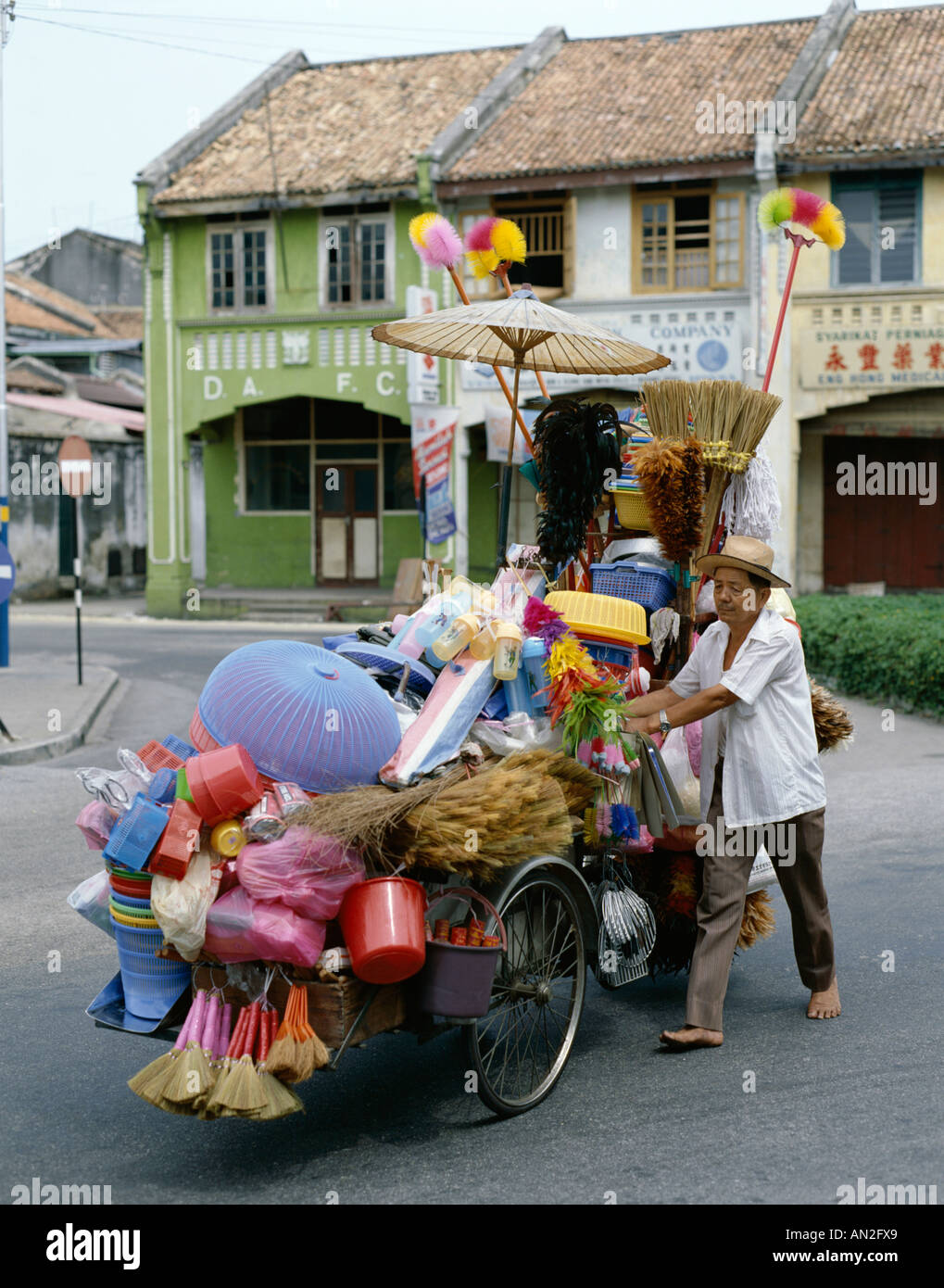 Street Scene / Street Vendor Selling Household Items, Penang, Malaysia