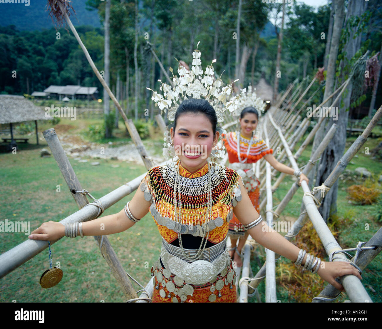 Iban Women Dressed in Traditional Costume, Sarawak ...