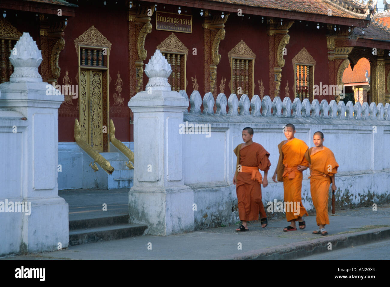 Wat Saen / Novice Monks, Luang Prabang, Laos Stock Photo