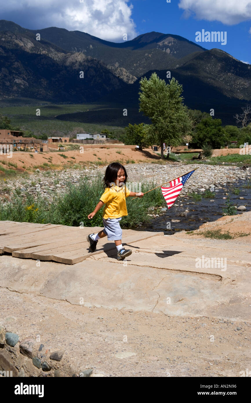 Taos Pueblo Little Boy Stock Photo