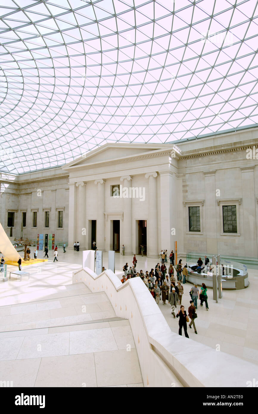 A view of the roof and the interior of the British Museum in London. Stock Photo