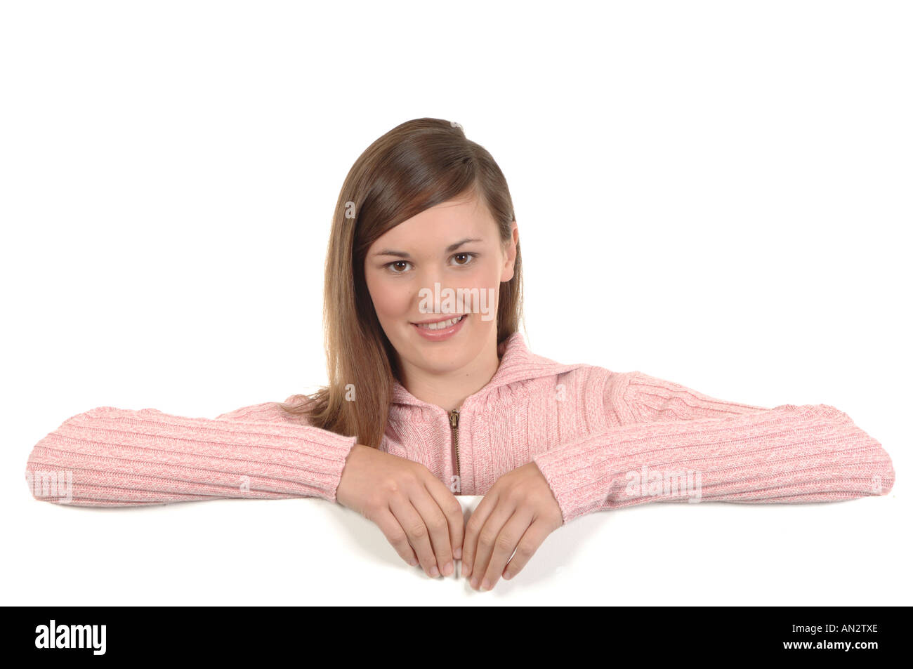 a cutout of a teenage girl smiling to the camera Stock Photo