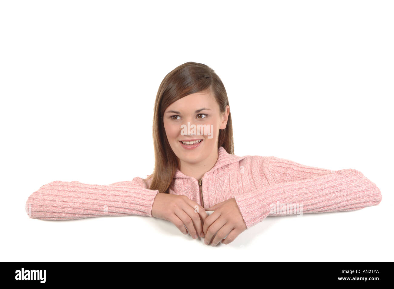 a cutout of a teenage girl smiling away from the camera Stock Photo