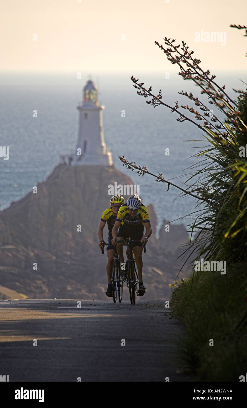 Great Britain UK GB Road Race Corbiere  With Corbiere Lighthouse   in the background Stock Photo
