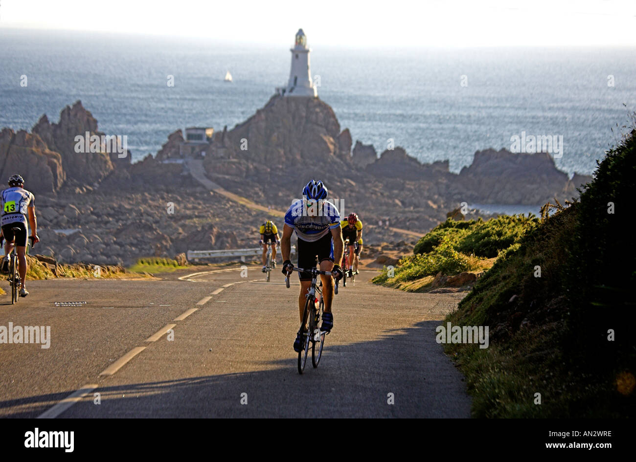 Great Britain UK GB Road Race Corbiere With Corbiere Lighthouse in the
