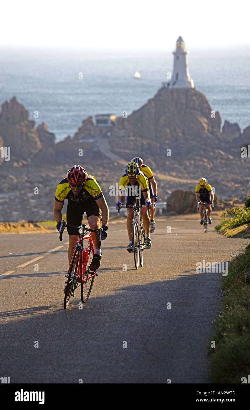 Great Britain UK GB Road Race Corbiere  With Corbiere Lighthouse   in the background Stock Photo