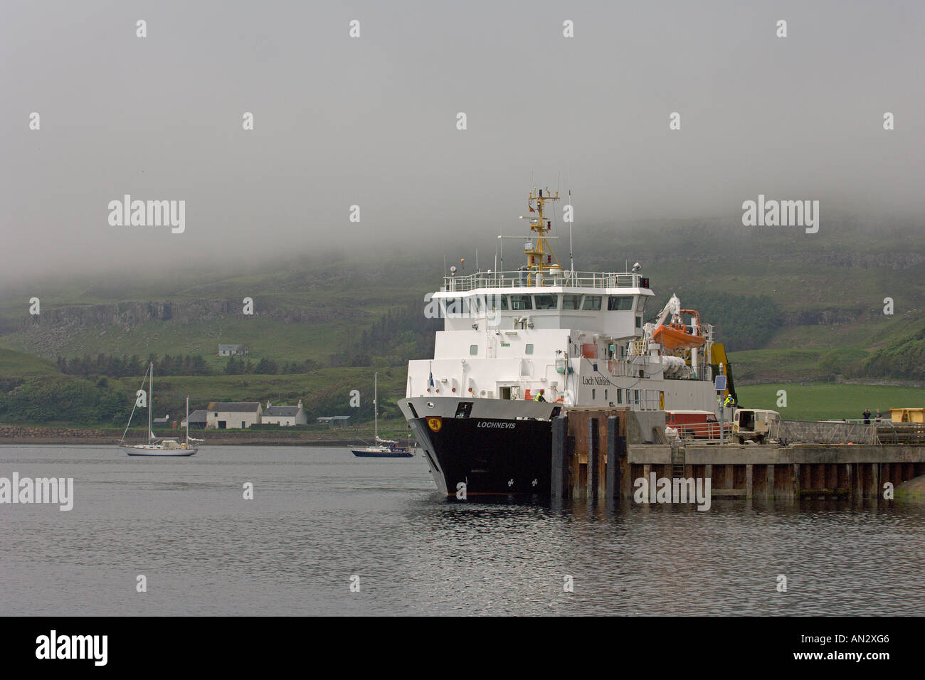 Caledonian MacBrayne ferry Loch Nevis berthed at Isle of Canna Scotland June 2006 Stock Photo