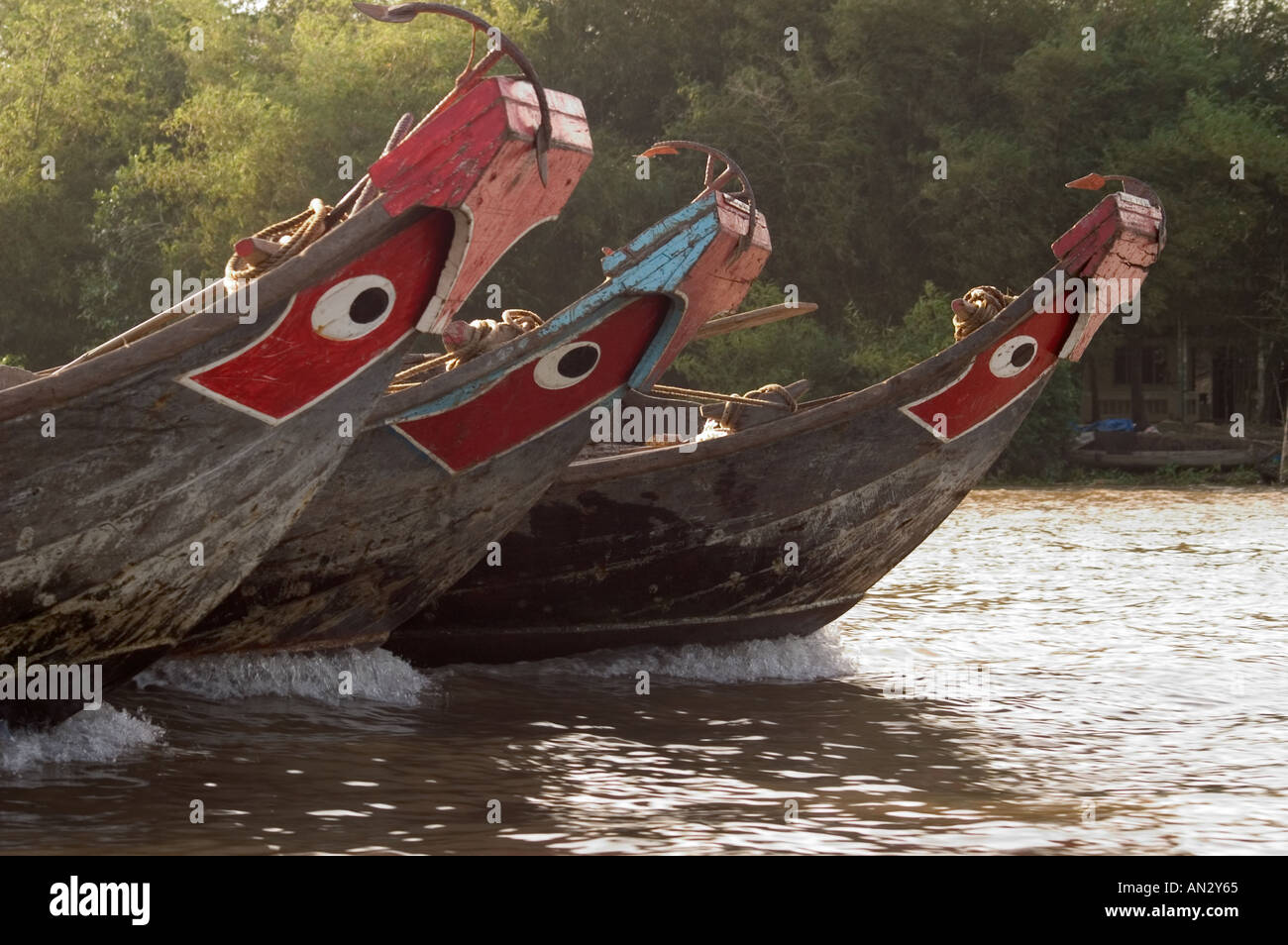 painted boats on the Mekong Delta Cantho Southern Vietnam Stock Photo ...