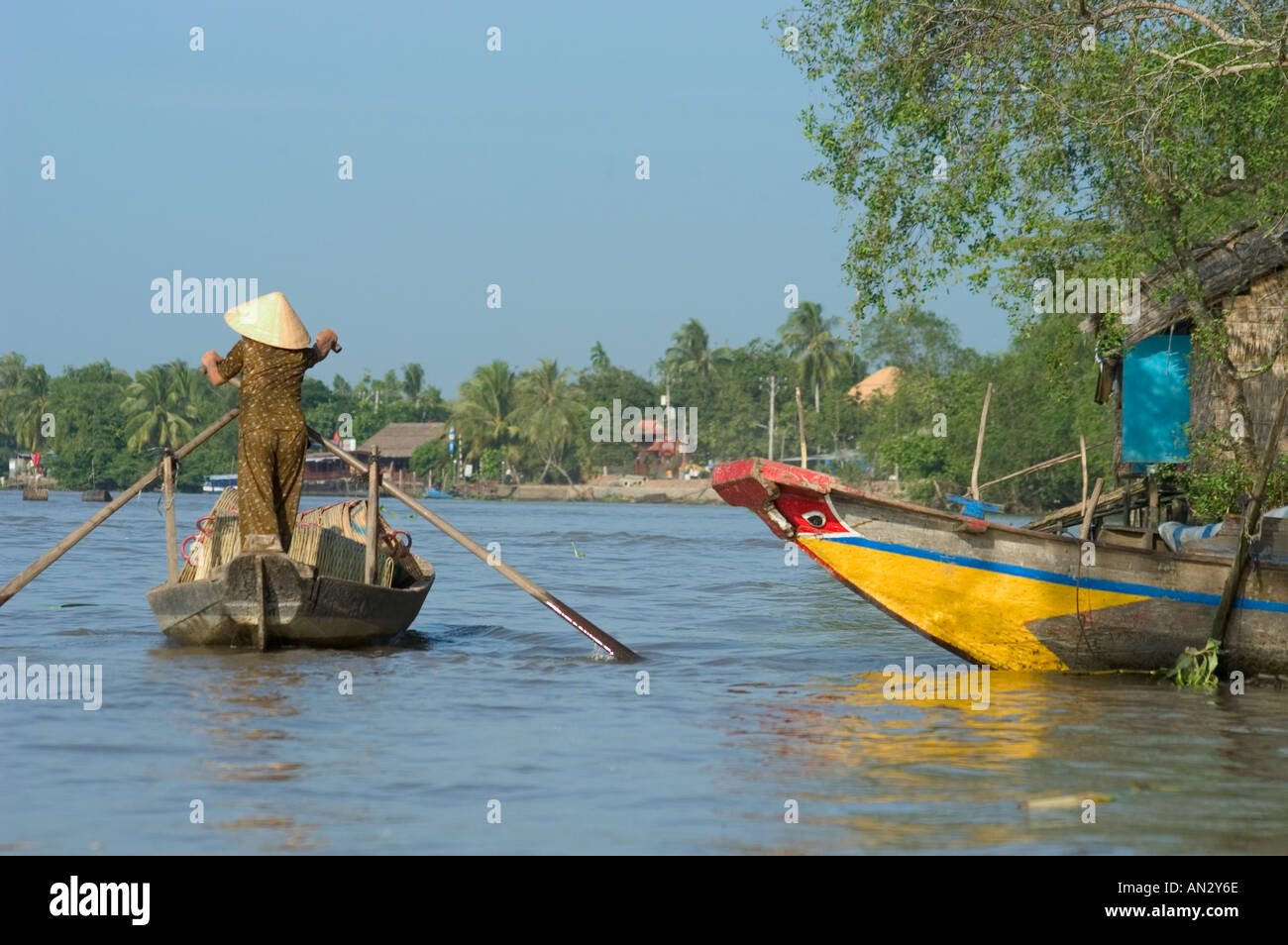 painted boats on the Mekong Delta Cantho Southern Vietnam Stock Photo ...