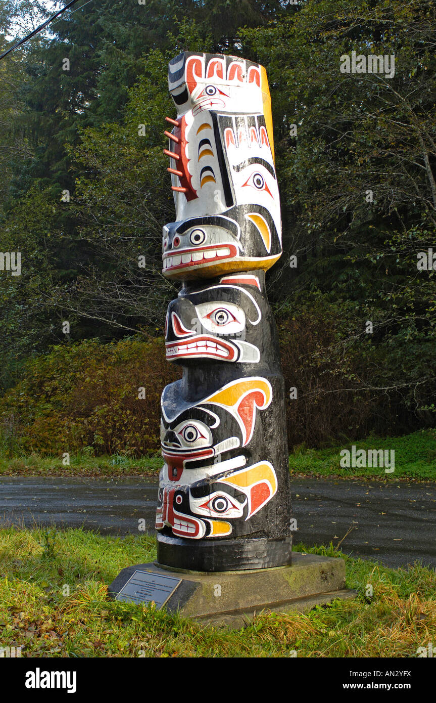 Kwakiutl Totem Pole near Port McNeill, Vancouver Island, British