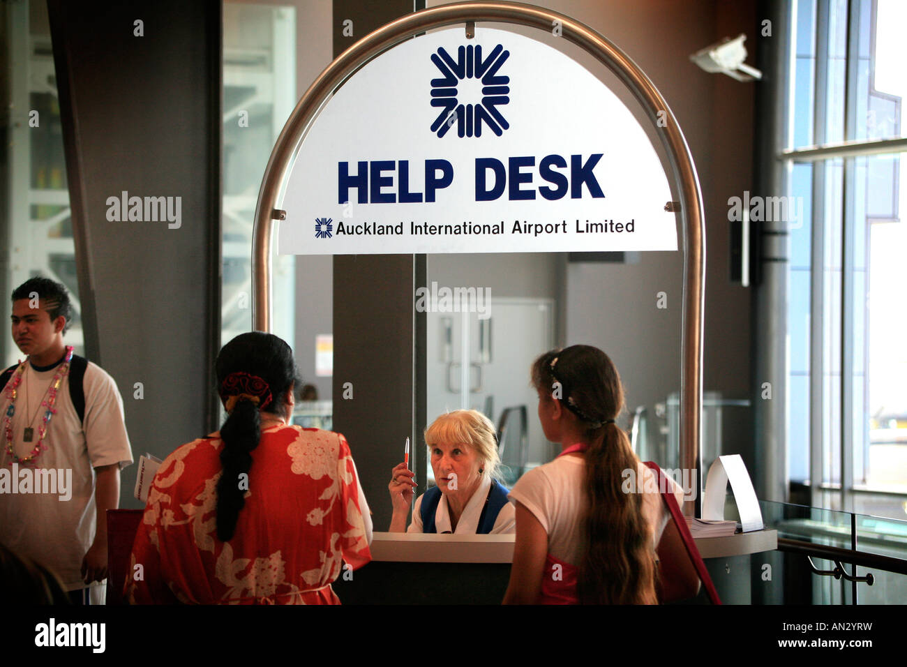 Help Desk For Travelers At Auckland International Airport Stock