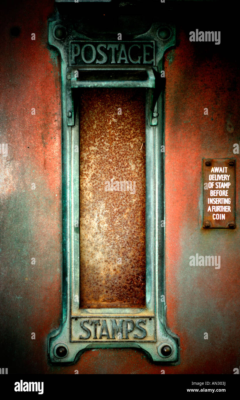 A Stamp Vending Machine (SVM) sits boarded up outside a British Post