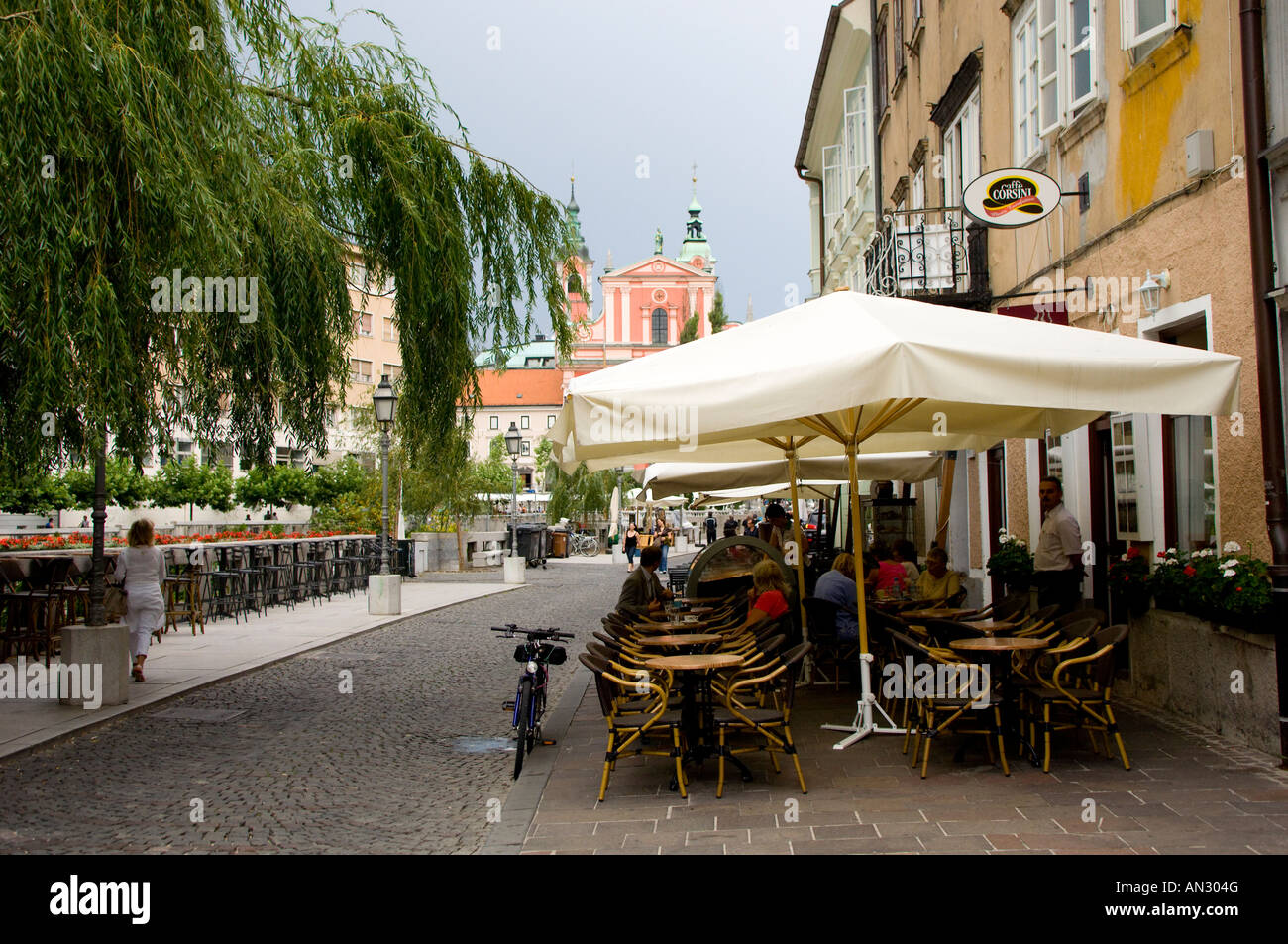 Pavement cafe Ljubljana Slovenia Europe Stock Photo