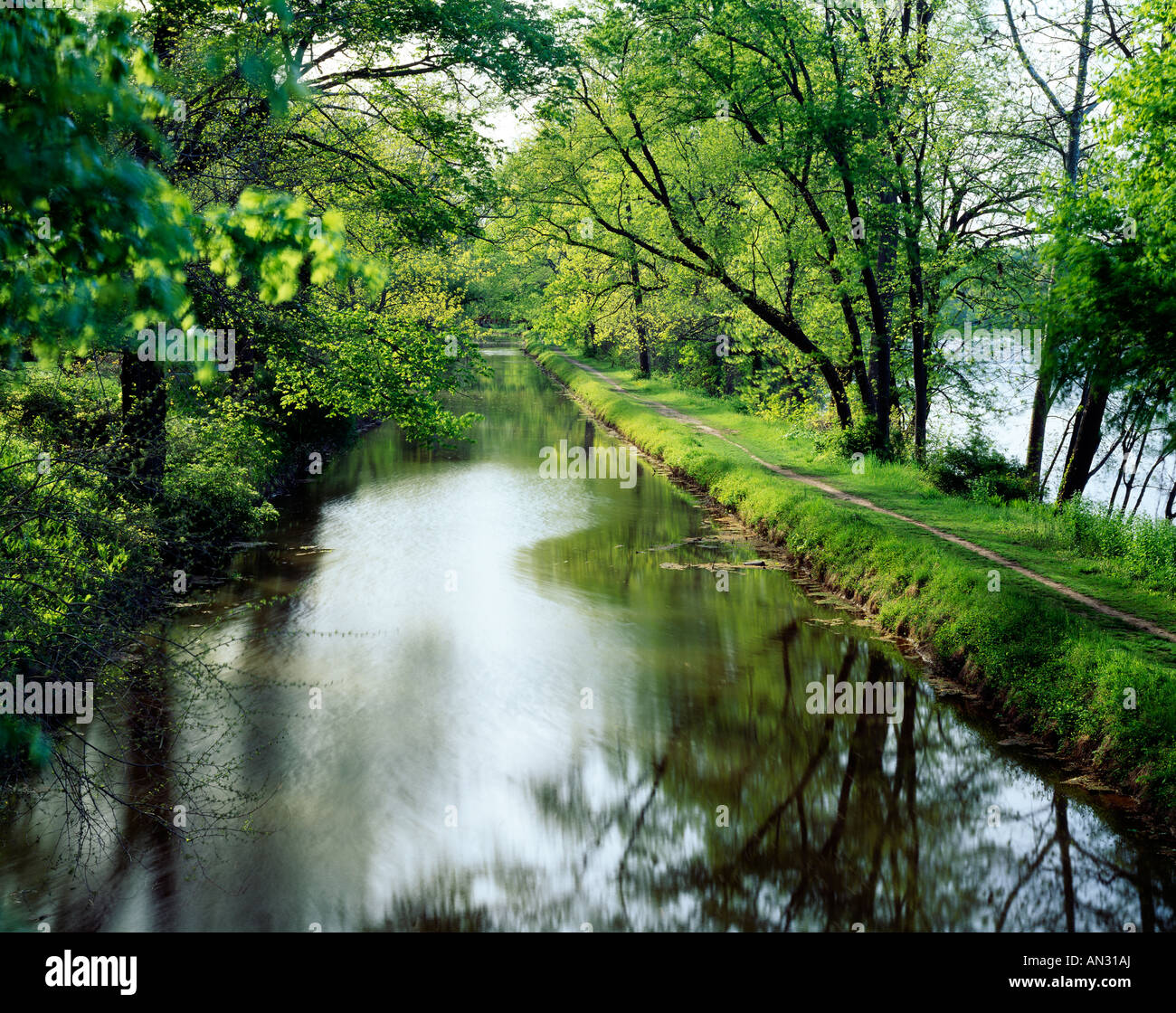 Pennsylvania Canal & Delaware River With A Trail Near Centerbridge