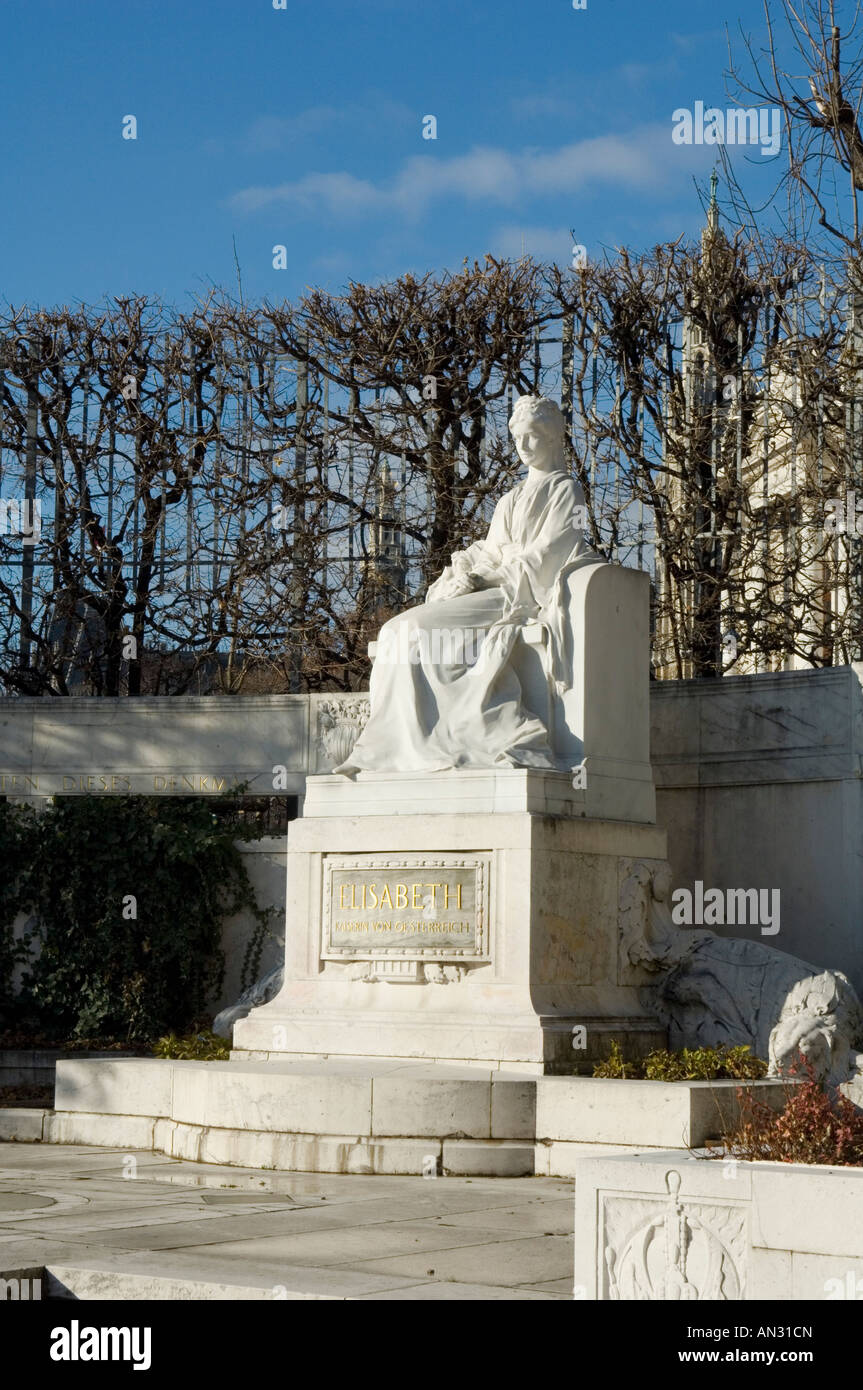 The white marble monument to the beloved Sisi, the Empress Elisabeth, in the Volksgarten - Vienna, Austria Stock Photo