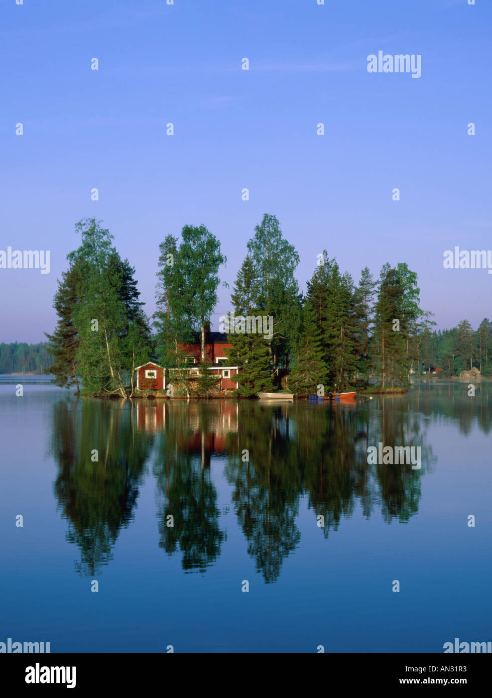 Lake View / House on Island, Sormland, Sweden Stock Photo