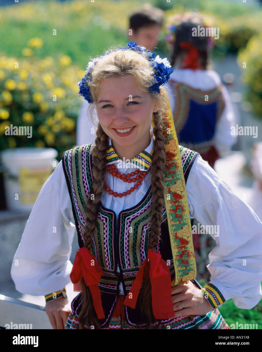 Girl Dressed in Traditional Polish Costume, Warsaw, Poland Stock Photo
