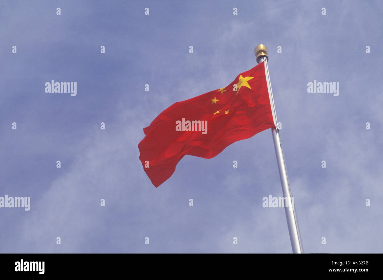 Chinese Flag On Flagpole, Beijing China Stock Photo