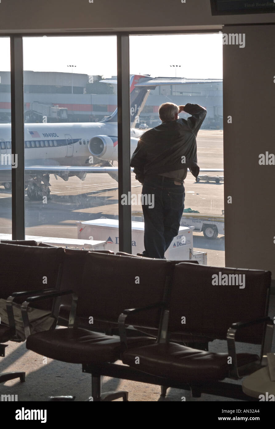 Waiting at Airport Terminal, Philadelphia, Pennsylvania, USA Stock Photo
