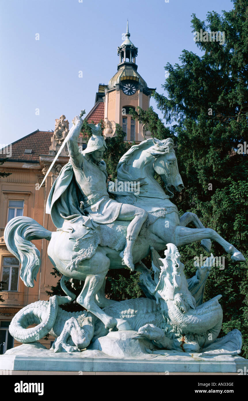 Marshal Tito Square / Statue of St.George Slaying the Dragon, Zagreb, Croatia Stock Photo