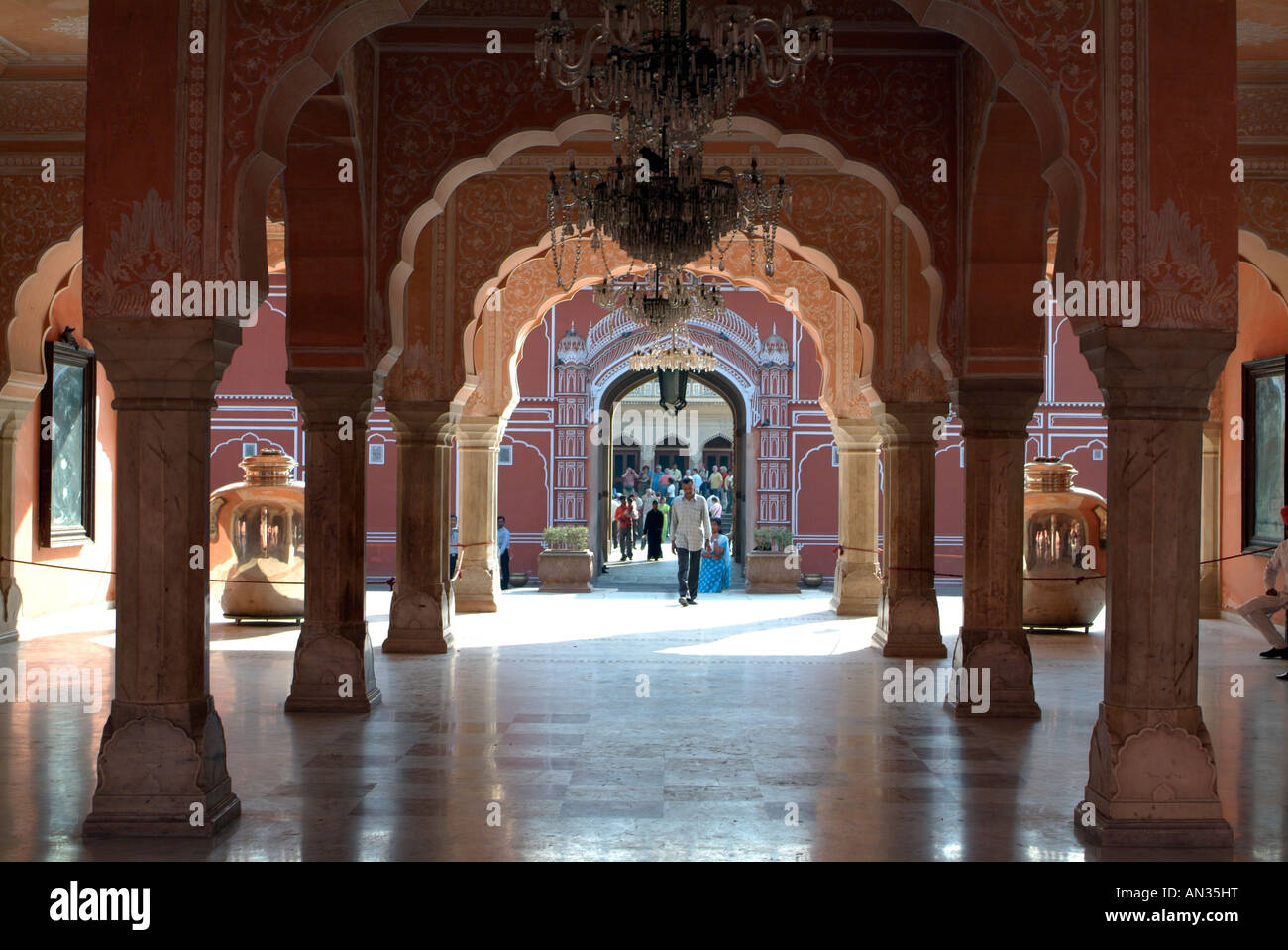 Interior detail of the ornate arches and decoration in the maharajahs city palace jaipur rajasthan India Stock Photo