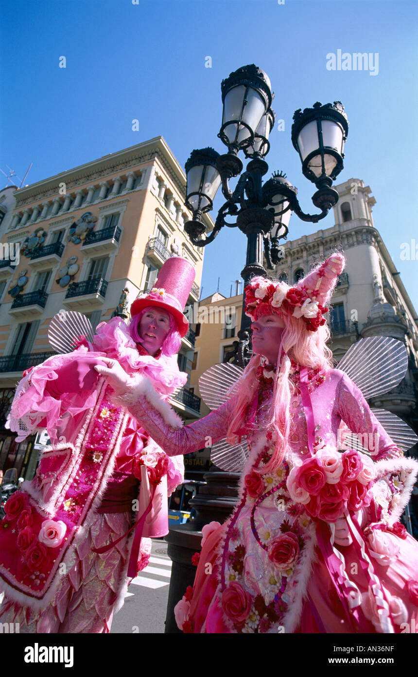 Las Ramblas / Street Performers, Barcelona, Catalonia, Spain Stock Photo