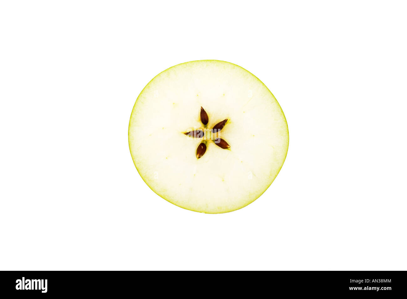 christmas motive cross section of green apple on white background Stock Photo