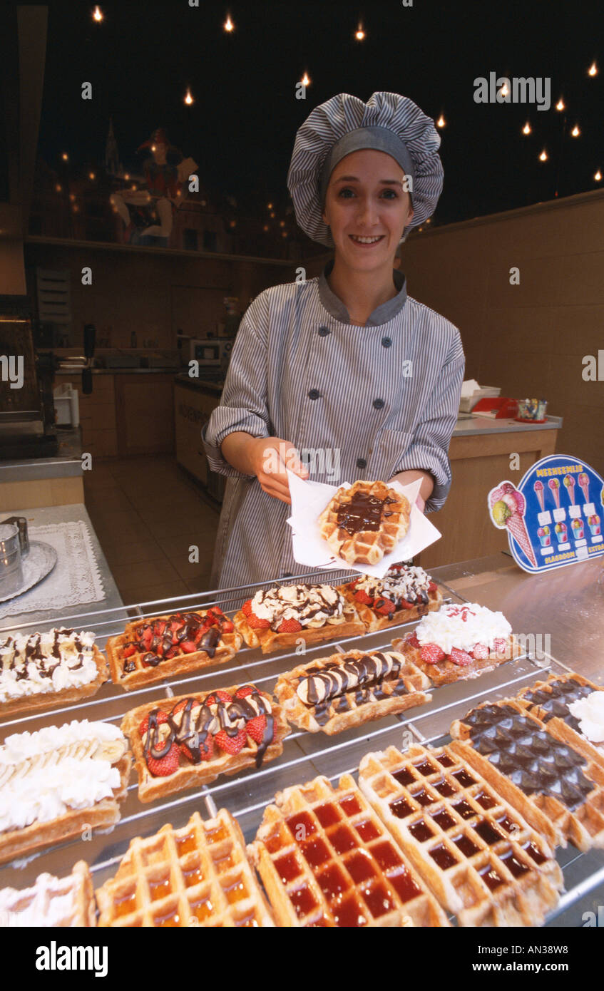 Local Food / Shop Selling Waffles, Brussels, Belgium Stock Photo