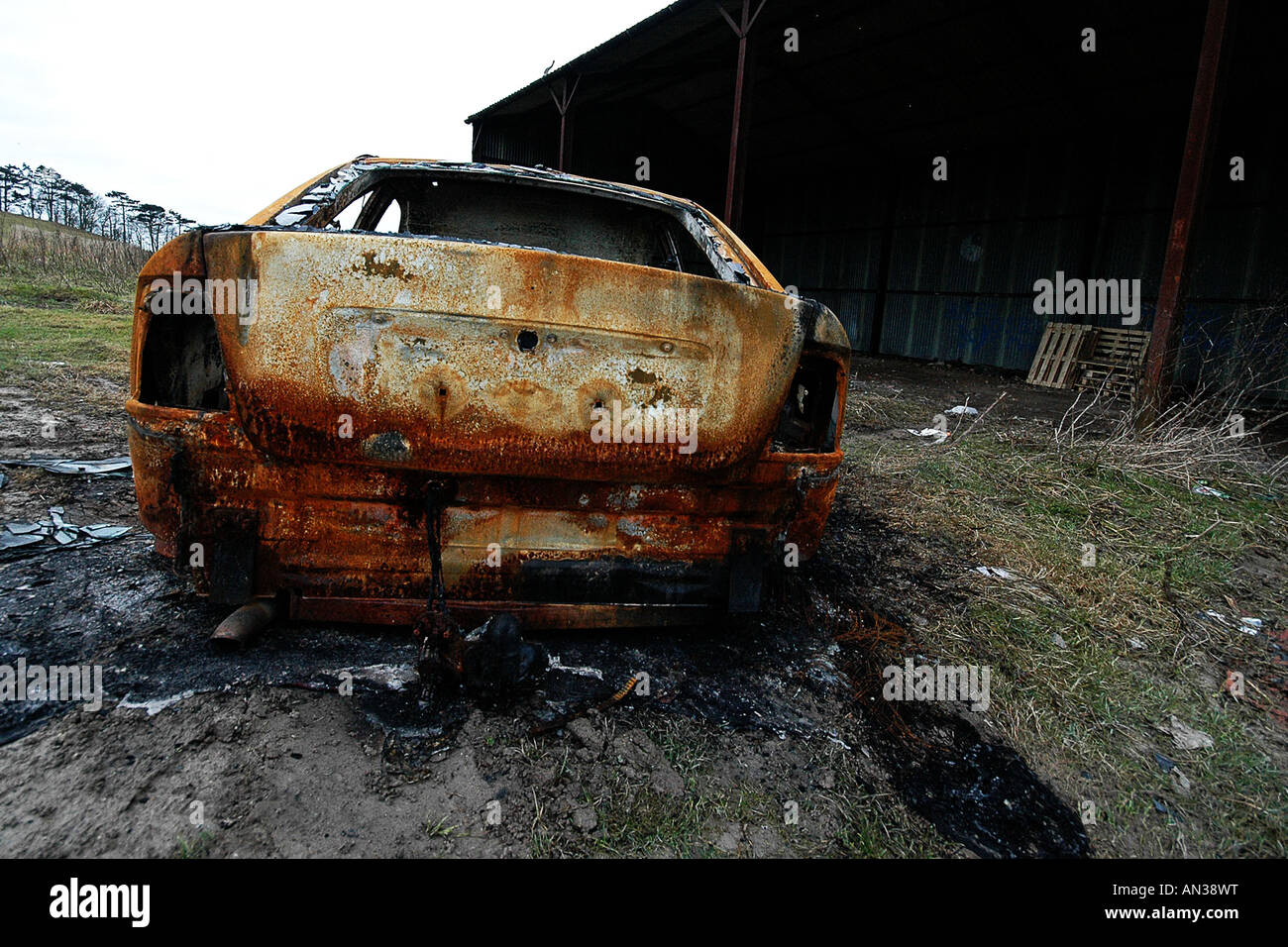 burnt out car Stock Photo